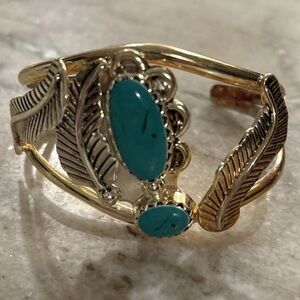 Vintage Jewelry Signed BEST Green Enamel Silver and Gold Tone Cuff Bracelet.